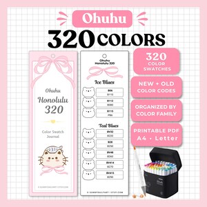 Ohuhu Honolulu 320 Color Swatch Card | Chromatic Marker Tracker | New & Old Color Codes | Printable PDF