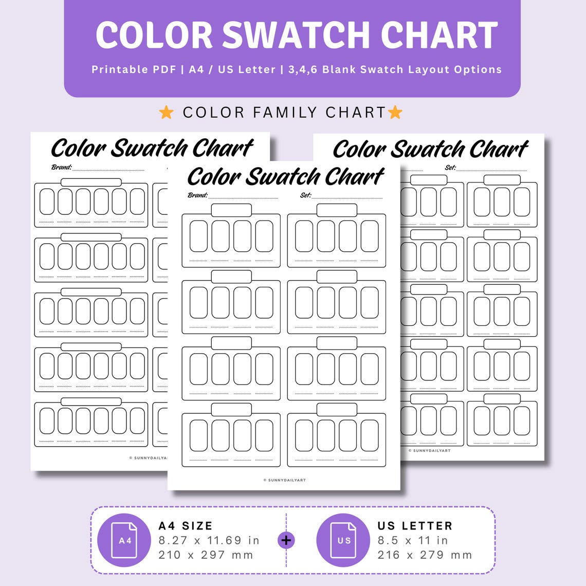 Color Swatch Chart | Printable PDF A4 US Letter | Marker Swatch Sheet ...