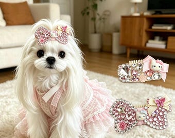 Kitty Pet Hair Bow Clip,Bling Crystal Dog Hair Accessories,Cute Shiny Pet Grooming Accessory, Custom Handcrafted Cat Dog Clip, Pet Gift