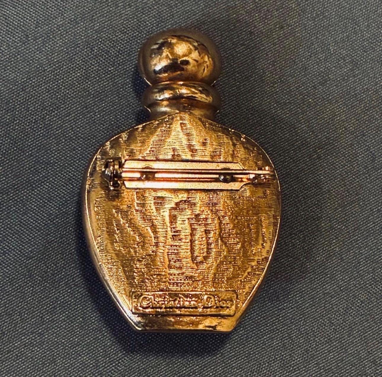 Vintage Dior Poison Perfume Bottle Brooch Green Glass Gold Tone