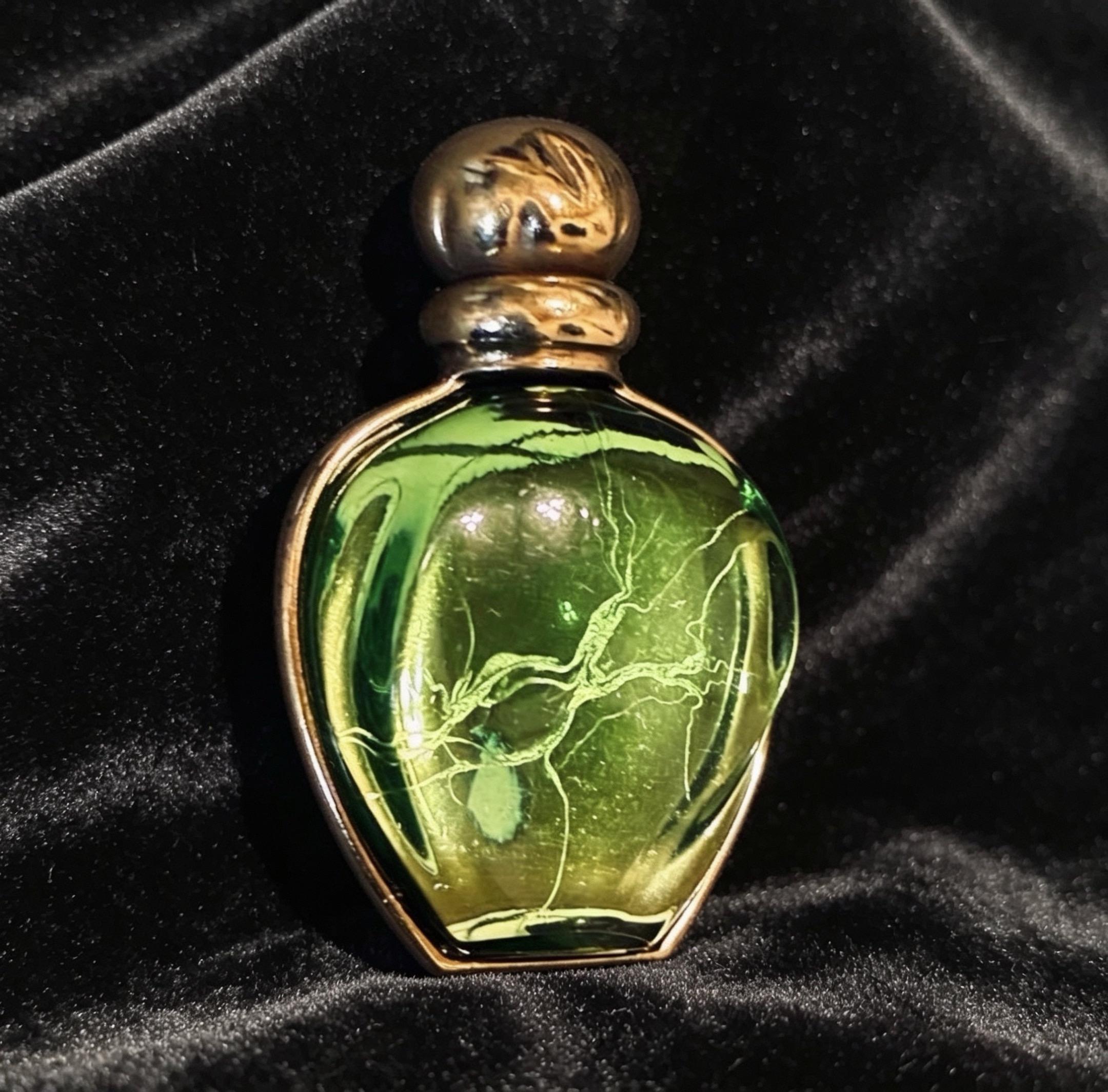 Vintage Dior Poison Perfume Bottle Brooch Green Glass Gold Tone