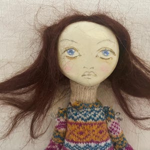 Bespoke, Handmade, Clay Art Doll with Vintage Fabrics. ‘Tallulah’