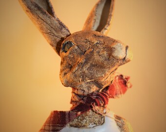 Original Ceramic Paper Clay Hare on Driftwood plinth. 'Nancy'