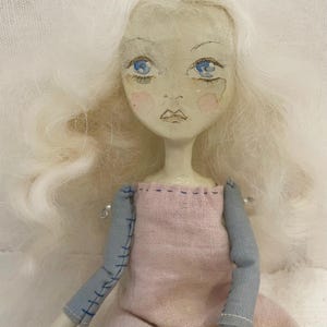 Bespoke, Handmade, Clay Art Doll with Vintage Fabrics. ‘Cinderella’