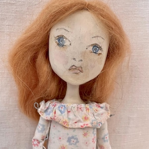 Bespoke, Handmade, Clay Art Doll with Vintage Fabrics. ‘Gwendoline’