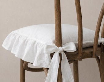 French Linen Ruffle Chair Cushion Cover, Farmhouse Dining Seat Pad Cover