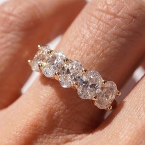 Five Stone Diamond Ring, Half Eternity Band, Lab Grown Diamond Ring, Minimalist Gold Ring, Anniversary Gift for Her, Stackable Wedding Band