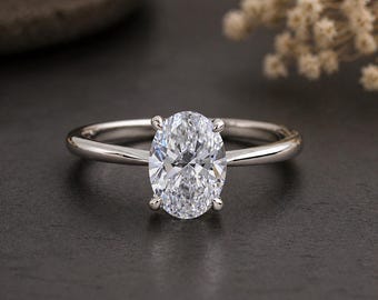 Oval Solitaire Engagement Ring – Lab Grown Diamond 0.5–3 CT, Hidden Halo, 14K Gold Ring, Oval Diamond Ring, Minimalist Proposal Ring