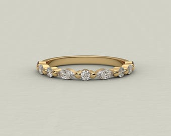 Anello impilabile eternity con diamanti sintetici a taglio marquise / Anello impilabile in oro, platino e argento