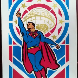 Superhero Pop Art Deco hand-pulled silkscreen print