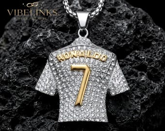 Collar con el número 7 de Ronaldo, colgante de fútbol con diamantes de imitación, joyería para aficionados al fútbol, colgante CR7 número 7, collar deportivo de acero inoxidable.