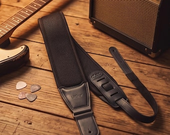 Correa acolchada para guitarra acústica con cierre para la pala, ancha, de cuero vegano, accesorio para bajo, gruesa, con absorción de impactos, regalo para músicos.