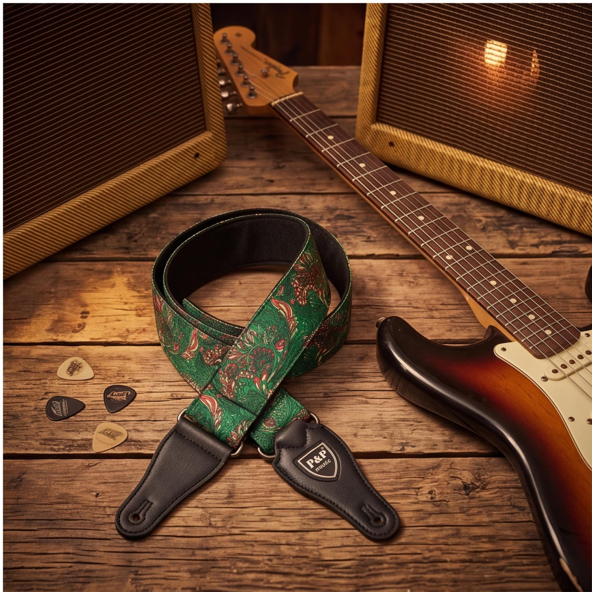 緑のギターストラップ - Etsy 日本