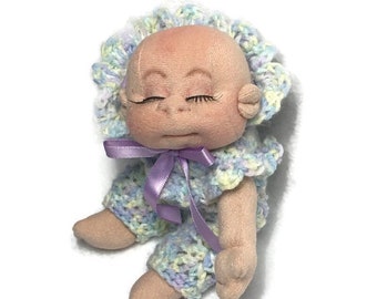 Soft Cloth Baby Doll  8" Tiny Sleeping Baby Made in the USA, READY to SHIP