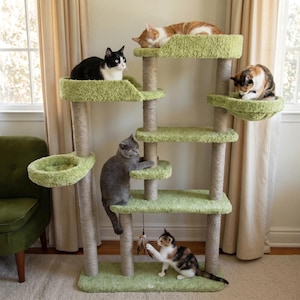 Multi-Level Cat Tree, Plush & Sisal Scratching Posts (Extra Tall 186cm)