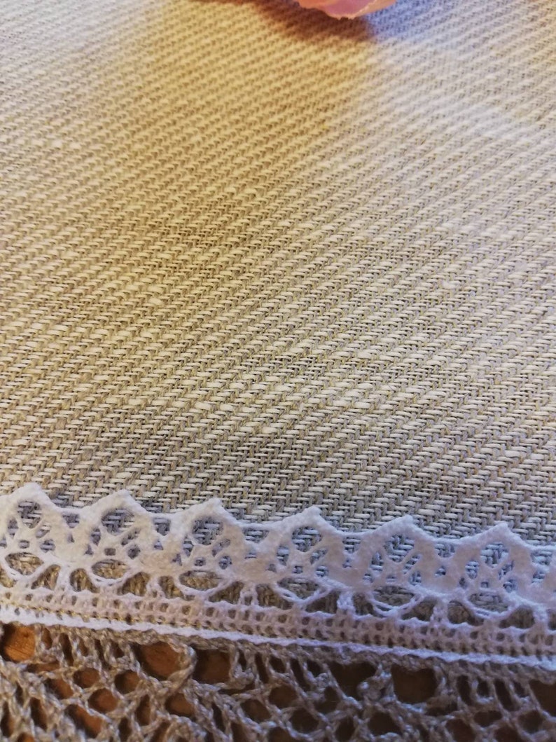 Linen Runner With Lace 14x58 12 Natural Grey