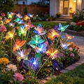 Solar Butterfly & Flower Garden Lights - 6pk Fiber Optic LED Waterproof Outdoor Decor - Multi-Color Stake Lights for Yard Path  Flowerbed