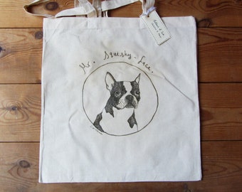 SALE - Boston Terrier illustrated tote bag