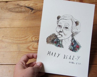 SALE - Mary Bear-y A5 Print - Mary Berry Portrait - The Great British Bake Off