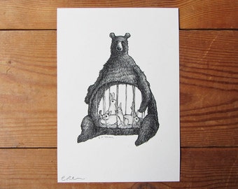 SALE - Hungry Bear A5 Print - My Body is a Cage - Arcade Fire Inspired Piece