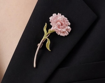 Enamel Carnation Brooch Floral Lapel Pin Delicate Botanical Jewelry Mothers Day Gift for Mom Vintage Style Sweater Pin Flower Accessory