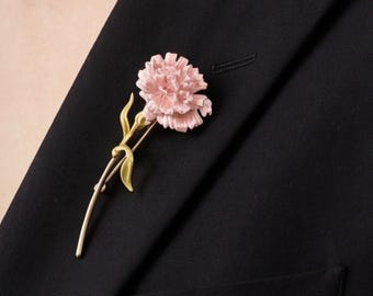 Enamel Carnation Brooch Floral Lapel Pin Botanical Jewelry Womens Blazer Pin Pink Blue Flower Badge Mothers Day Gift for Mom