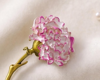Enamel Carnation Brooch Pink Flower Pin Mothers Day Gift for Mom Gold Botanical Lapel Pin Elegant Floral Coat Accessory Women