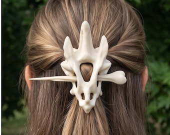 Gothic Skull Hair Pin Bone Barrette Witchy Hair Fork 3D Printed Accessory Gift for Her Raven Cat Dragon