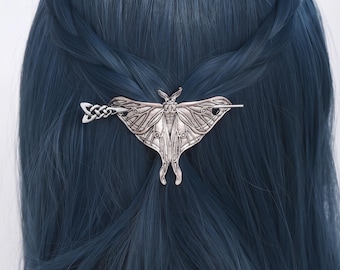 Moth Hair Pin Celtic Hair Slide Silver Viking Jewelry Luna Moth Barrette Witchy Accessory Gift for Her