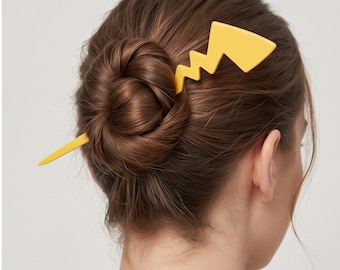 Lightning Bolt Hair Stick Anime Hair Pin Yellow Bun Holder for Women Kawaii Gamer Girl Gift 90s Aesthetic Cosplay Accessory