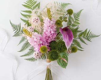 Buquê de flores artificiais, antúrios e jacintos de seda, grande, para casamento, arranjo amarrado à mão, estilo boho, decoração de casa, centro de mesa, presente para o Dia das Mães.