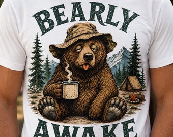 Bearly Awake PNG, Vintage Camping Bear Graphic, Outdoor Adventure (Digital Download)