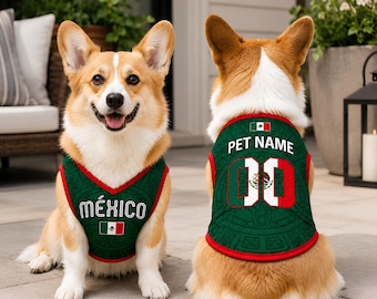 Personalized Mexico Pet Soccer Jersey, Custom Dog Jersey with Name and Number, Mexico Soccer Outfit for Dogs, Game Day Outfit