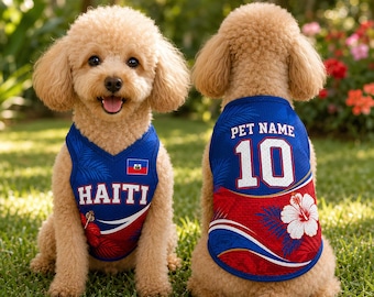 Maglia da calcio personalizzata Haiti per animali domestici - Maglia da calcio personalizzata con nome e numero per cani - Abbigliamento sportivo estivo