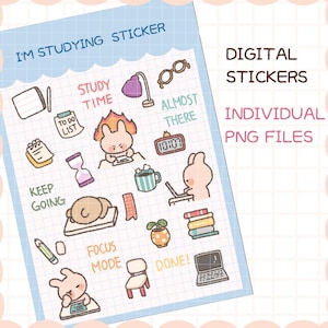 Cute Study Planner Stickers PNG | Kawaii School Icons | GoodNotes iPad Digital Set | Productivity