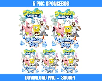 SpongeBob Birthday Boy PNG Bundle, SpongeBob Birthday Party Clipart, Birthday Boy Shirt Design, Custom Age PNG, Instant Download