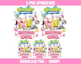 SpongeBob Birthday Girl PNG Bundle, SpongeBob Birthday Party Clipart, Birthday Girl PNG, Pink Birthday Shirt Design, Instant Download