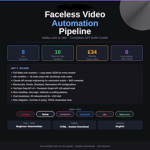 Faceless Video Automation Pipeline | Make.com n8n API Guide 2026 | YouTube TikTok Digital Download