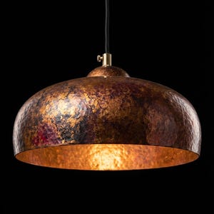 Handmade Aged Patina Copper Pendant Light Rustic Dome | Industrial Kitchen Island Ceiling Lamp | Bohemian Farmhouse Moroccan Artisan Light