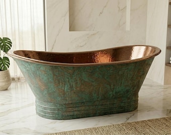 Handmade Copper Bathtub – Hammered Freestanding Soaking Tub, Vintage Patina Bath, Luxury Artisan Metal Bathtub