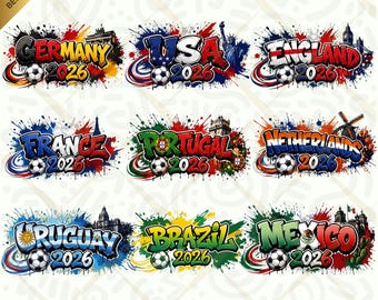 Fußball Graffiti SVG PNG Clipart Bundle, Deutschland USA England Frankreich Portugal Brasilien Mexiko Fan Designs, Fußballfahnen 2026, Fifa WM