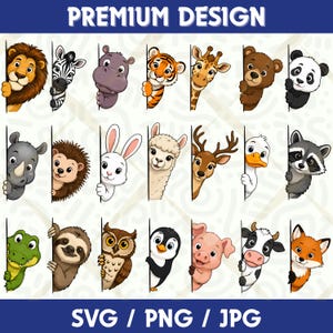 Peeking Animals SVG Bundle - Cute Peekaboo Zoo Farm Clipart, Jungle Woodland Animals Cut Files Cricut, Safari Nursery Vector PNG JPG
