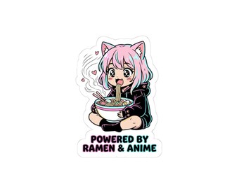 Chibi Ramen Anime Sticker | Kawaii Cat-Eared Girl Laptop Decal