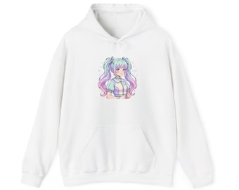 Felpa con cappuccio da ragazza anime kawaii pastello / estetica chibi, ragazza magica