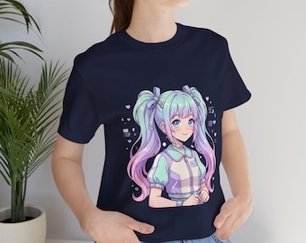 Maglietta con ragazza anime dai colori pastello / Maglietta Kawaii con codini