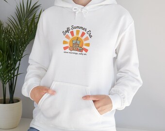 Felpa con cappuccio morbida con grafica da campeggio estivo / Stile retrò da campeggio, accogliente design da falò