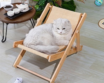 Wooden Cat Hammock Bed | Adjustable Cat Lounge Chair | Natural Wood Cat Bed | Modern Pet Furniture | Cozy Cat Relaxation  for Indoor Cats