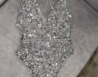 Handmade Sparkling Sequin one piece swimsuit