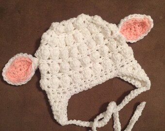 Crocheted Lamb Hat w/earflaps