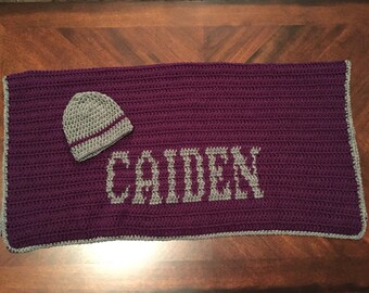 Personalized Crocheted Baby Name Blanket w matching hat